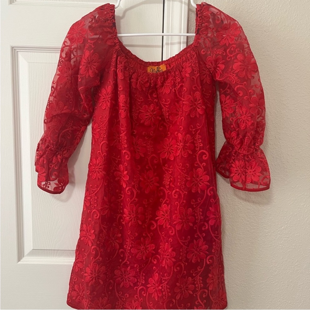 Voom by Joy Han Scarlet Red Lace Embroidered Dress - Small